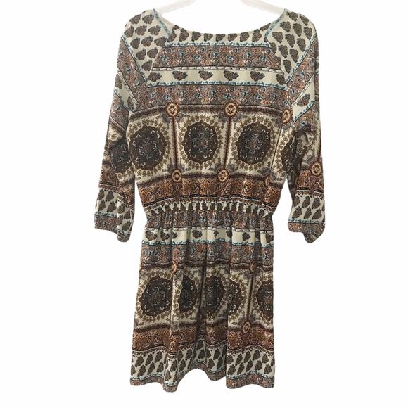 Timing Paisley Floral Print Earth Tone Colors Boho Style Dress Y2K Retro - Large - Picture 3 of 7